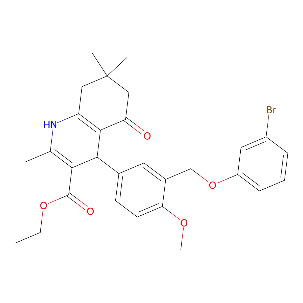 Ethyl 4-{3-[(3-bromophenoxy)methyl]-4-methoxyphenyl}-2,7,7-trimethyl-5-oxo-1,4,5,6,7,8-hexahydro-3-quinolinecarboxylate molecular structure, CAS 445236-87-3