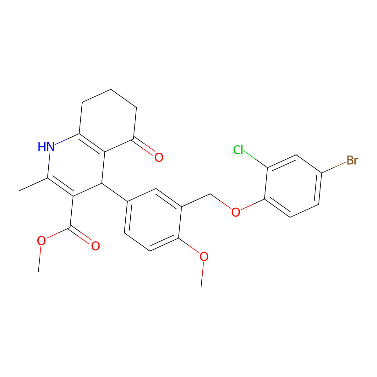 Methyl 4-{3-[(4-bromo-2-chlorophenoxy)methyl]-4-methoxyphenyl}-2-methyl-5-oxo-1,4,5,6,7,8-hexahydro-3-quinolinecarboxylate molecular structure, CAS 445236-91-9