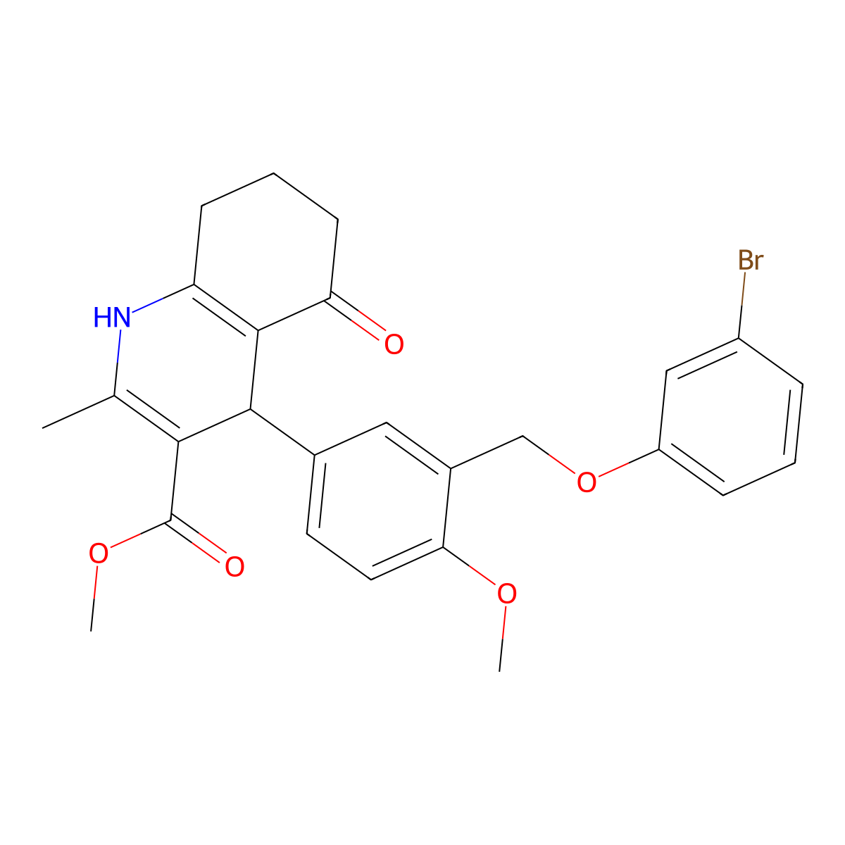 Methyl 4-{3-[(3-bromophenoxy)methyl]-4-methoxyphenyl}-2-methyl-5-oxo-1,4,5,6,7,8-hexahydro-3-quinolinecarboxylate molecular structure, CAS 445236-96-4
