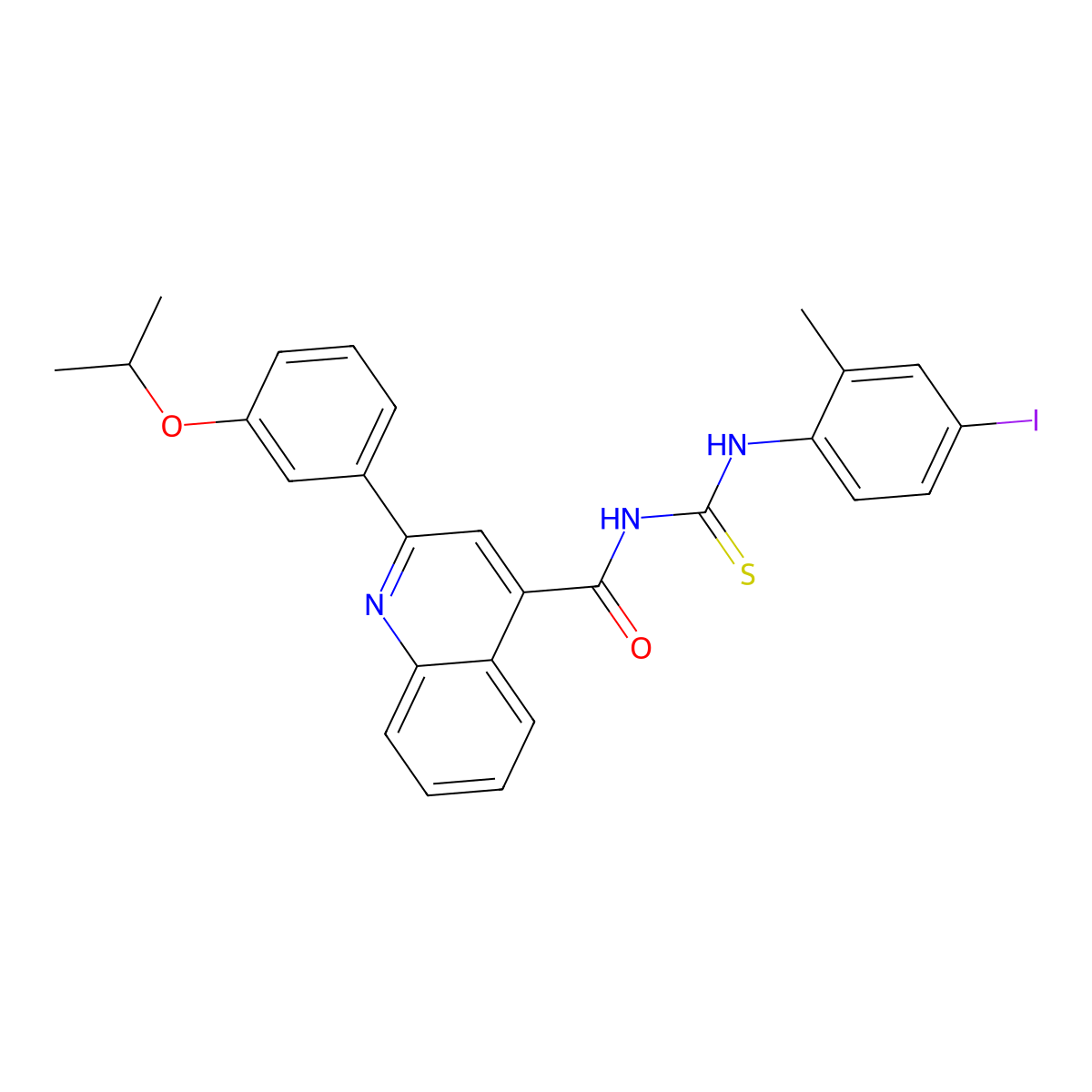 N-[(4-iodo-2-methylphenyl)carbamothioyl]-2-(3-propan-2-yloxyphenyl)quinoline-4-carboxamide molecular structure, CAS 445237-26-3