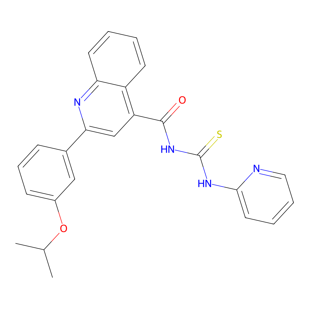 2-(3-propan-2-yloxyphenyl)-N-(pyridin-2-ylcarbamothioyl)quinoline-4-carboxamide molecular structure, CAS 445237-31-0