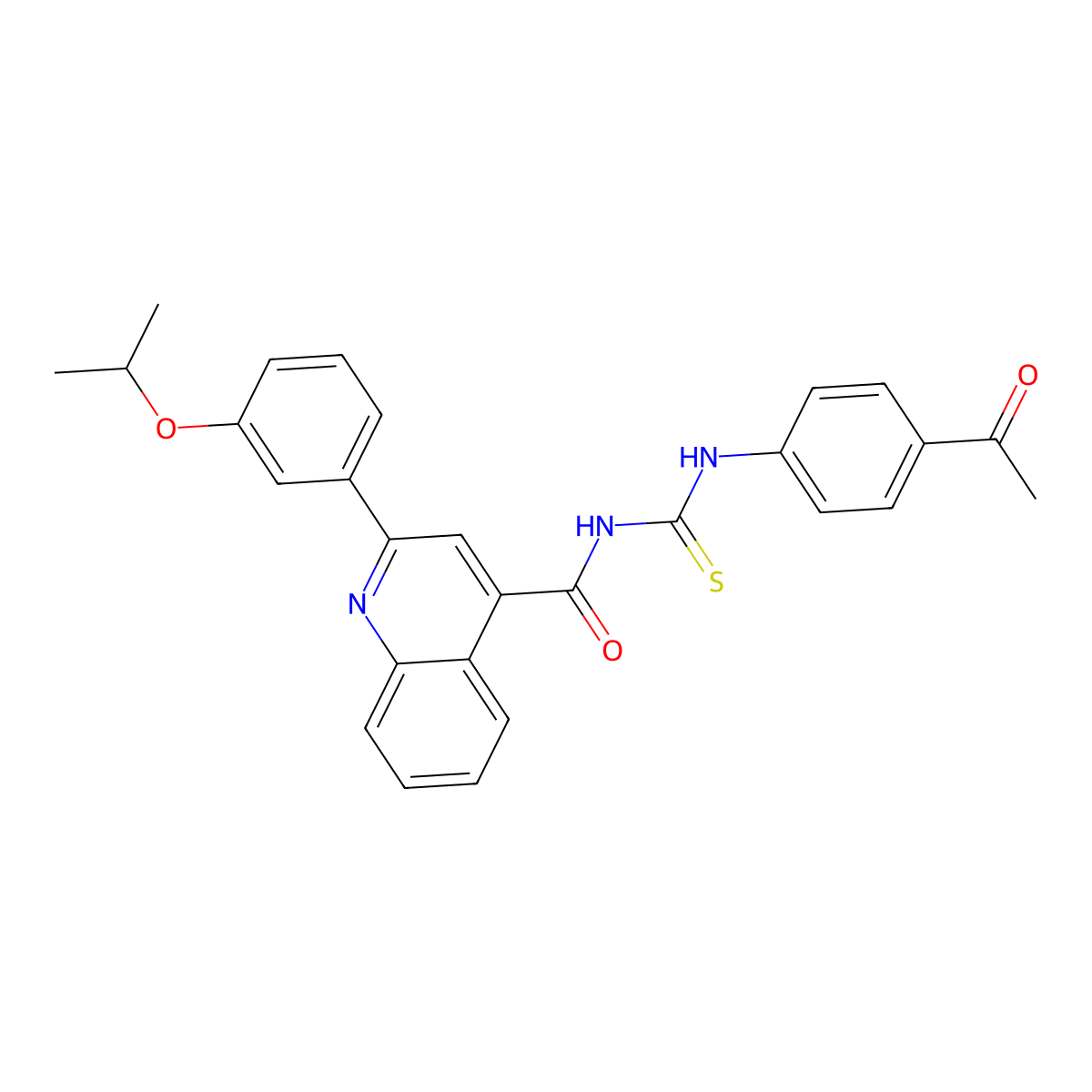N-[(4-acetylphenyl)carbamothioyl]-2-(3-propan-2-yloxyphenyl)quinoline-4-carboxamide molecular structure, CAS 445237-32-1