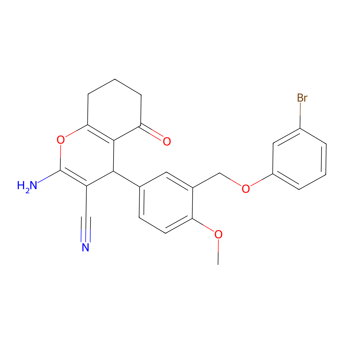 2-amino-4-{3-[(3-bromophenoxy)methyl]-4-methoxyphenyl}-5-oxo-5,6,7,8-tetrahydro-4H-chromene-3-carbonitrile molecular structure, CAS 445237-40-1