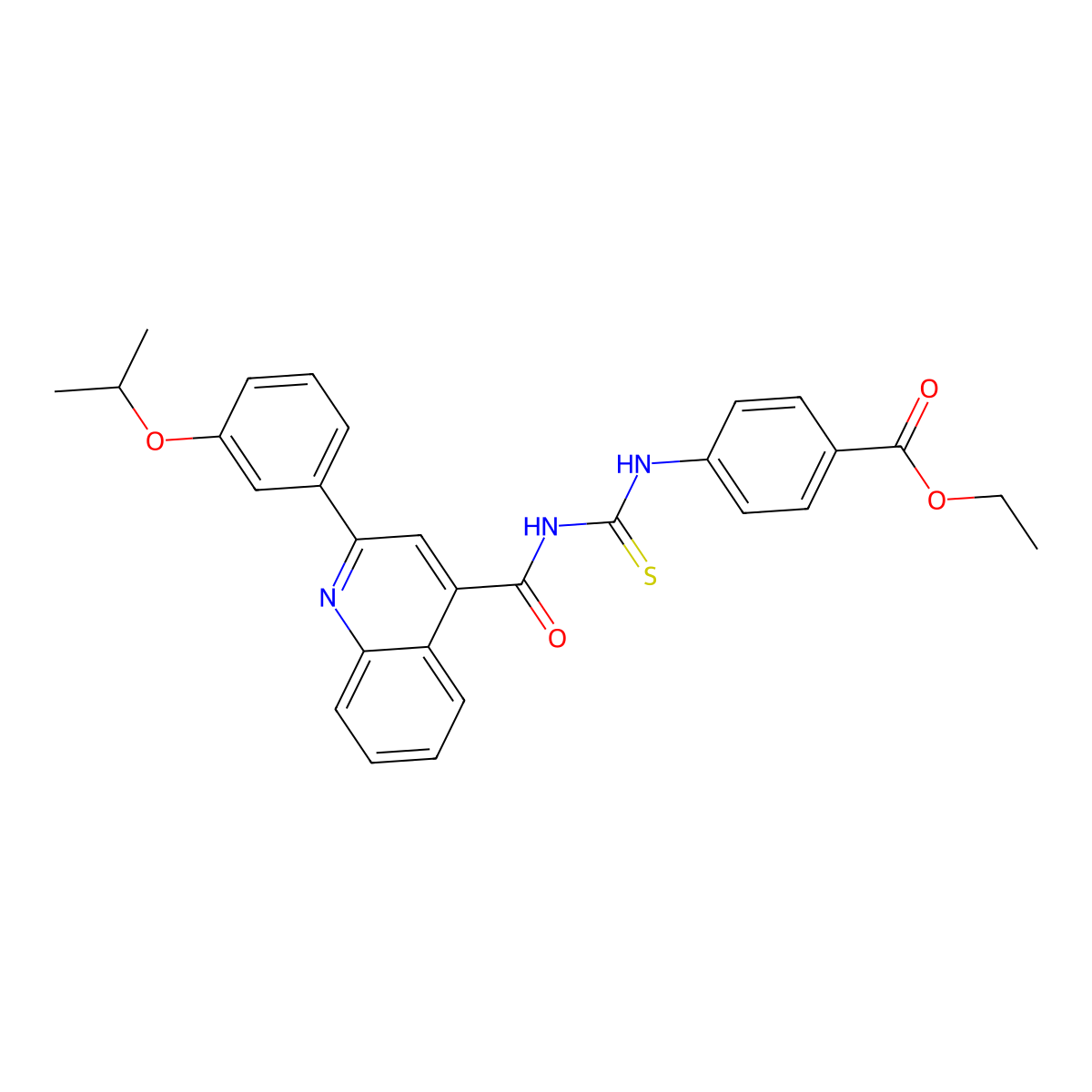 Ethyl 4-[[2-(3-propan-2-yloxyphenyl)quinoline-4-carbonyl]carbamothioylamino]benzoate molecular structure, CAS 445237-41-2