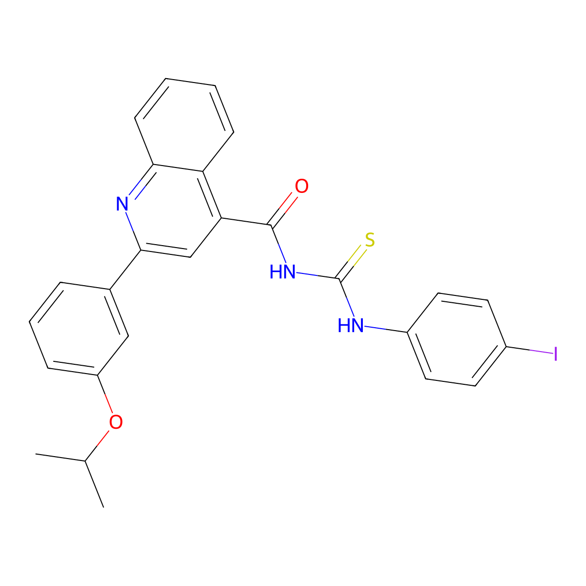 N-[(4-iodophenyl)carbamothioyl]-2-(3-propan-2-yloxyphenyl)quinoline-4-carboxamide molecular structure, CAS 445237-42-3
