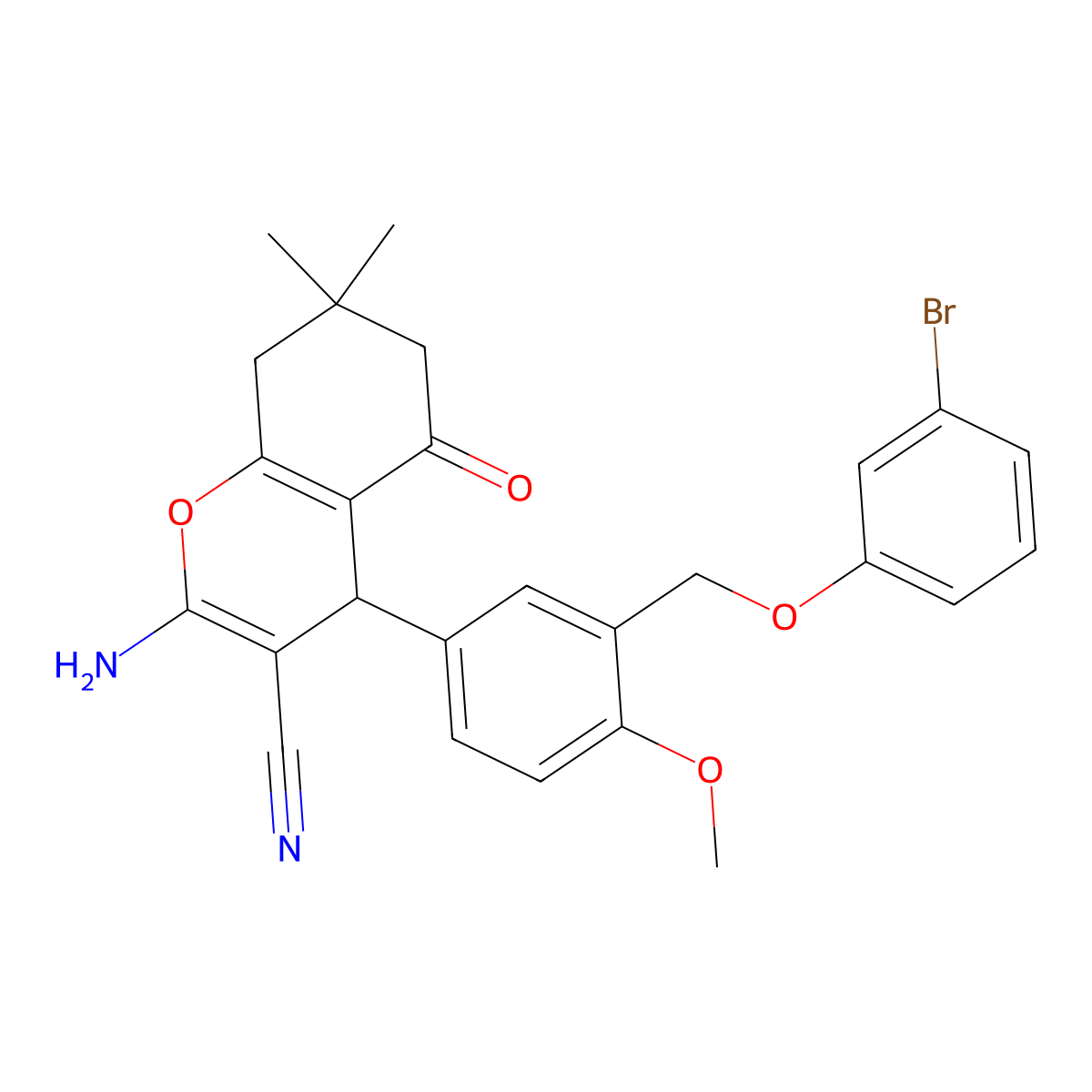 2-amino-4-[3-[(3-bromophenoxy)methyl]-4-methoxyphenyl]-7,7-dimethyl-5-oxo-6,8-dihydro-4H-chromene-3-carbonitrile molecular structure, CAS 445237-46-7