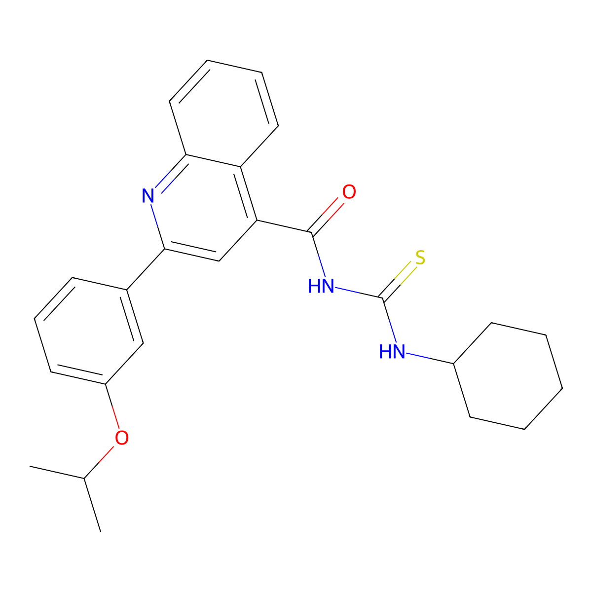 N-(cyclohexylcarbamothioyl)-2-(3-propan-2-yloxyphenyl)quinoline-4-carboxamide molecular structure, CAS 445237-48-9