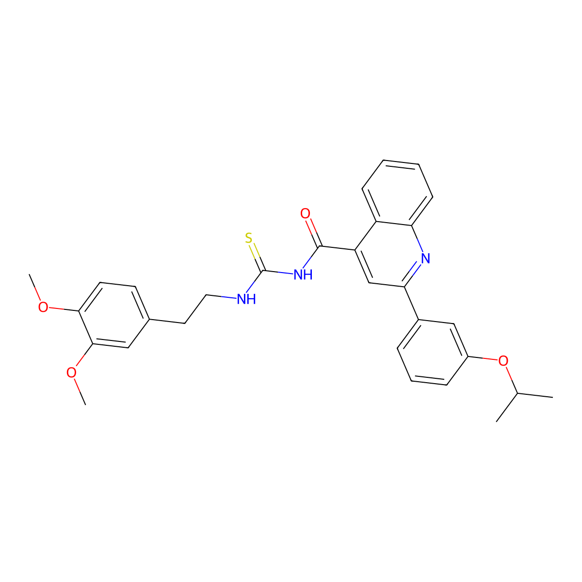 N-[2-(3,4-dimethoxyphenyl)ethylcarbamothioyl]-2-(3-propan-2-yloxyphenyl)quinoline-4-carboxamide molecular structure, CAS 445237-52-5