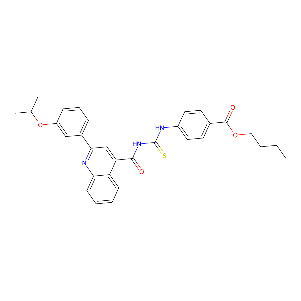 Butyl 4-[[2-(3-propan-2-yloxyphenyl)quinoline-4-carbonyl]carbamothioylamino]benzoate molecular structure, CAS 445237-53-6