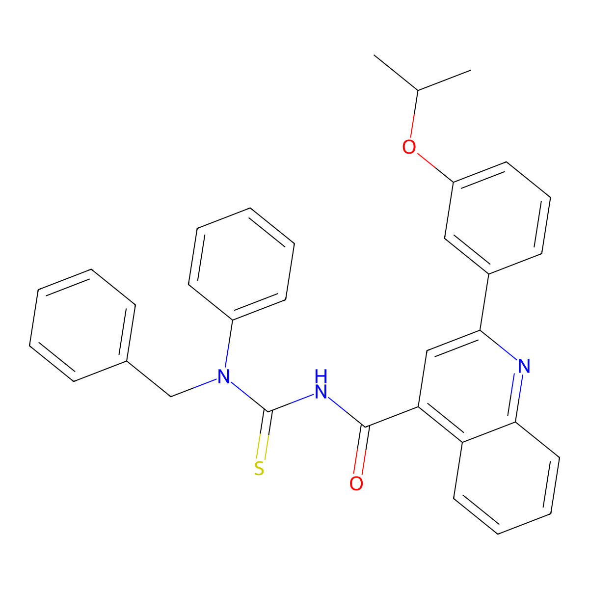 N-[benzyl(phenyl)carbamothioyl]-2-(3-propan-2-yloxyphenyl)quinoline-4-carboxamide molecular structure, CAS 445237-62-7