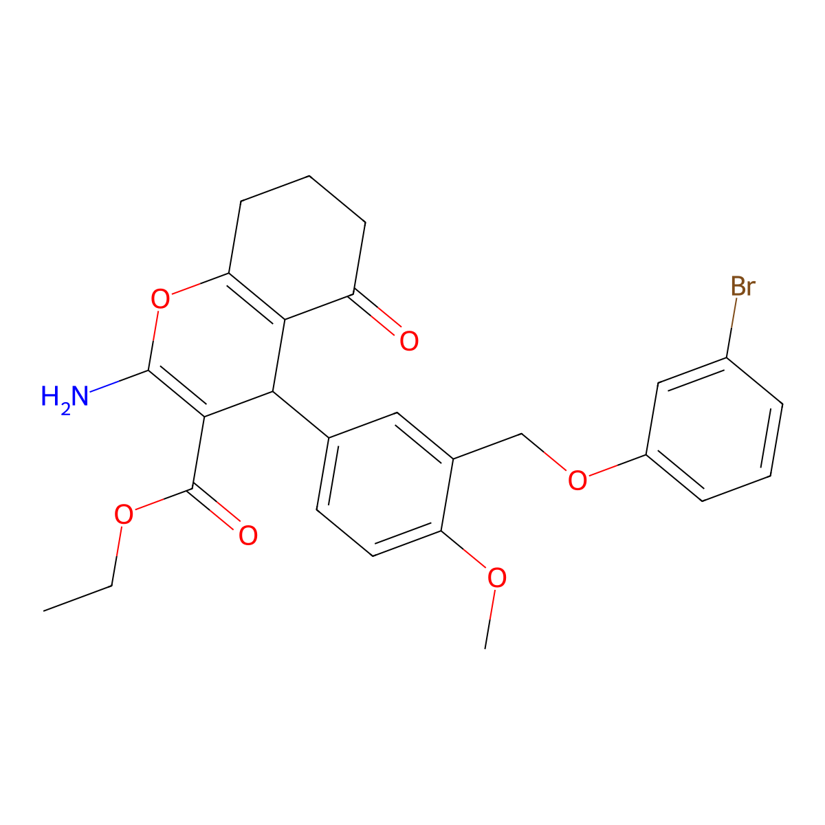 ethyl 2-amino-4-{3-[(3-bromophenoxy)methyl]-4-methoxyphenyl}-5-oxo-5,6,7,8-tetrahydro-4H-chromene-3-carboxylate molecular structure, CAS 445237-66-1