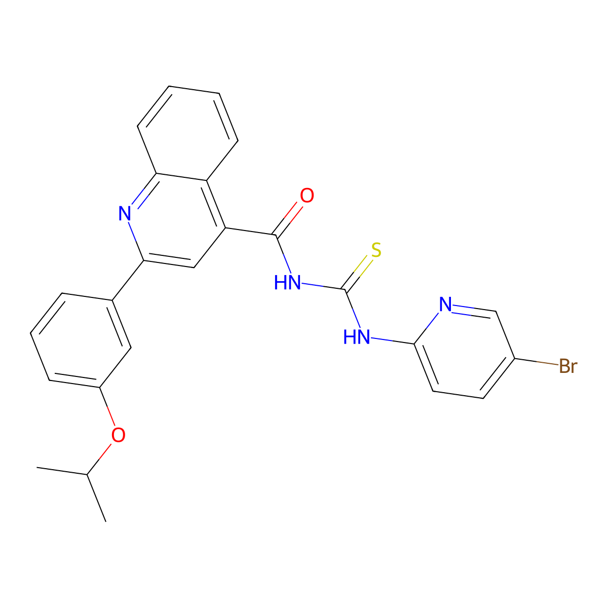 N-[(5-bromopyridin-2-yl)carbamothioyl]-2-(3-propan-2-yloxyphenyl)quinoline-4-carboxamide molecular structure, CAS 445237-70-7