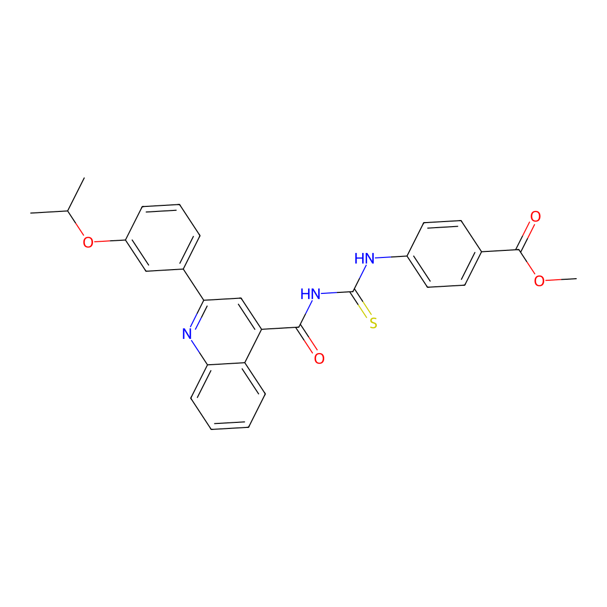 Methyl 4-[[2-(3-propan-2-yloxyphenyl)quinoline-4-carbonyl]carbamothioylamino]benzoate molecular structure, CAS 445237-79-6