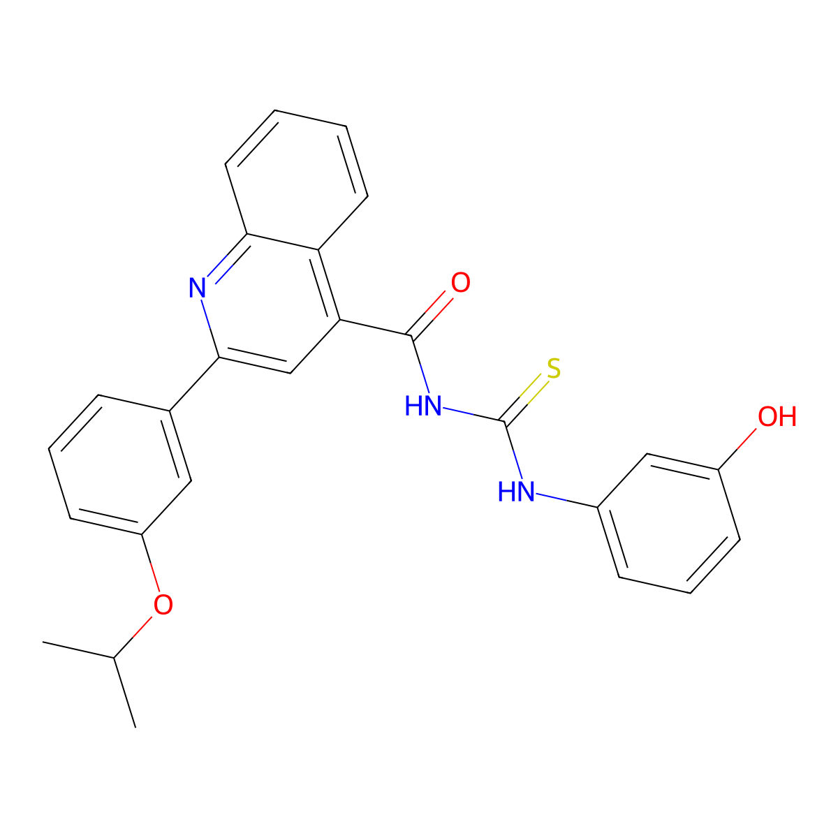 N-[(3-hydroxyphenyl)carbamothioyl]-2-(3-propan-2-yloxyphenyl)quinoline-4-carboxamide molecular structure, CAS 445237-84-3