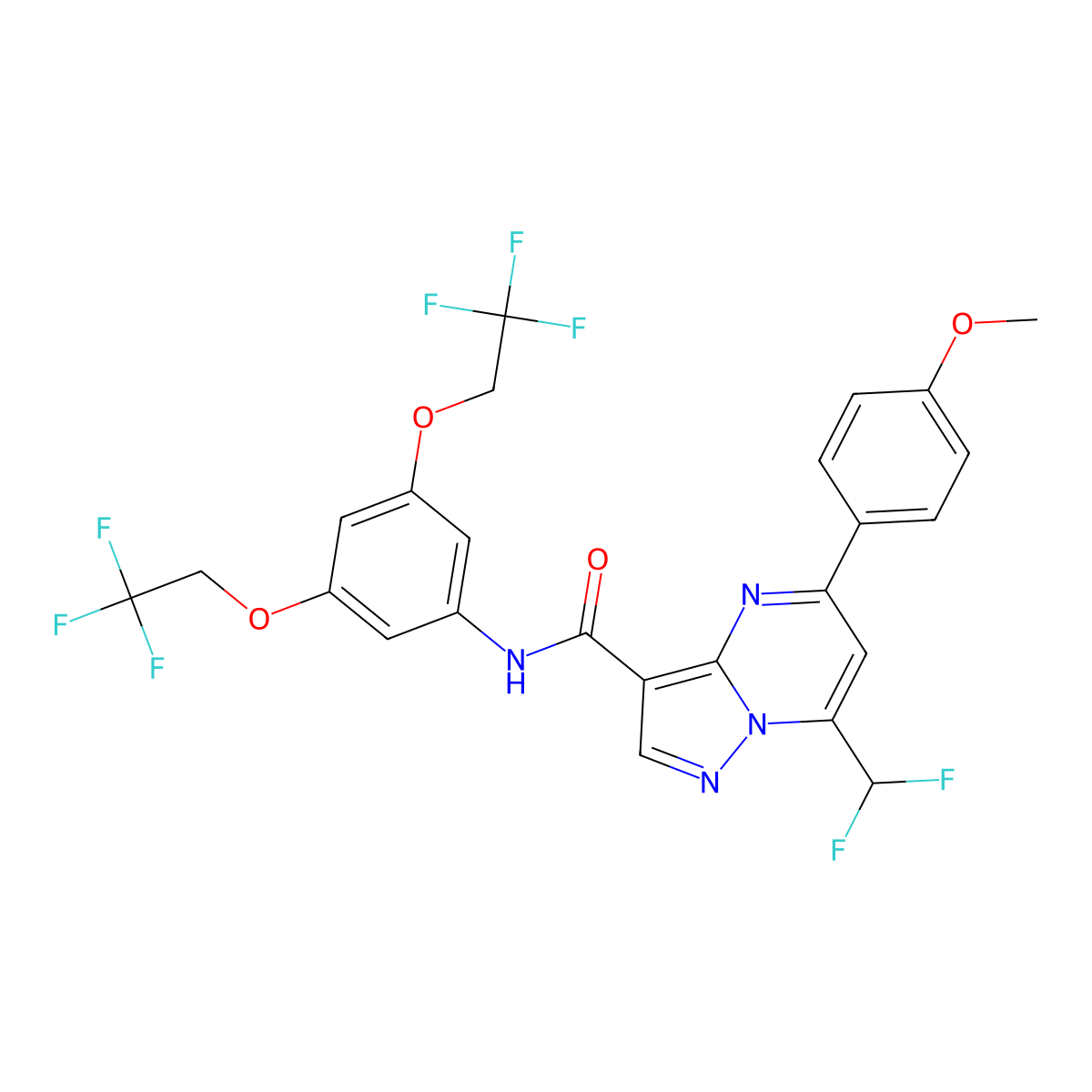 N-[3,5-bis(2,2,2-trifluoroethoxy)phenyl]-7-(difluoromethyl)-5-(4-methoxyphenyl)pyrazolo[1,5-a]pyrimidine-3-carboxamide molecular structure, CAS 445238-14-2