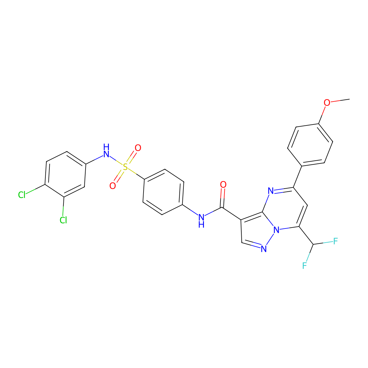 N-[4-[(3,4-dichlorophenyl)sulfamoyl]phenyl]-7-(difluoromethyl)-5-(4-methoxyphenyl)pyrazolo[1,5-a]pyrimidine-3-carboxamide molecular structure, CAS 445238-15-3