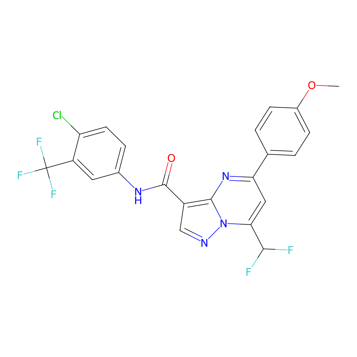 N-[4-chloro-3-(trifluoromethyl)phenyl]-7-(difluoromethyl)-5-(4-methoxyphenyl)pyrazolo[1,5-a]pyrimidine-3-carboxamide molecular structure, CAS 445238-18-6