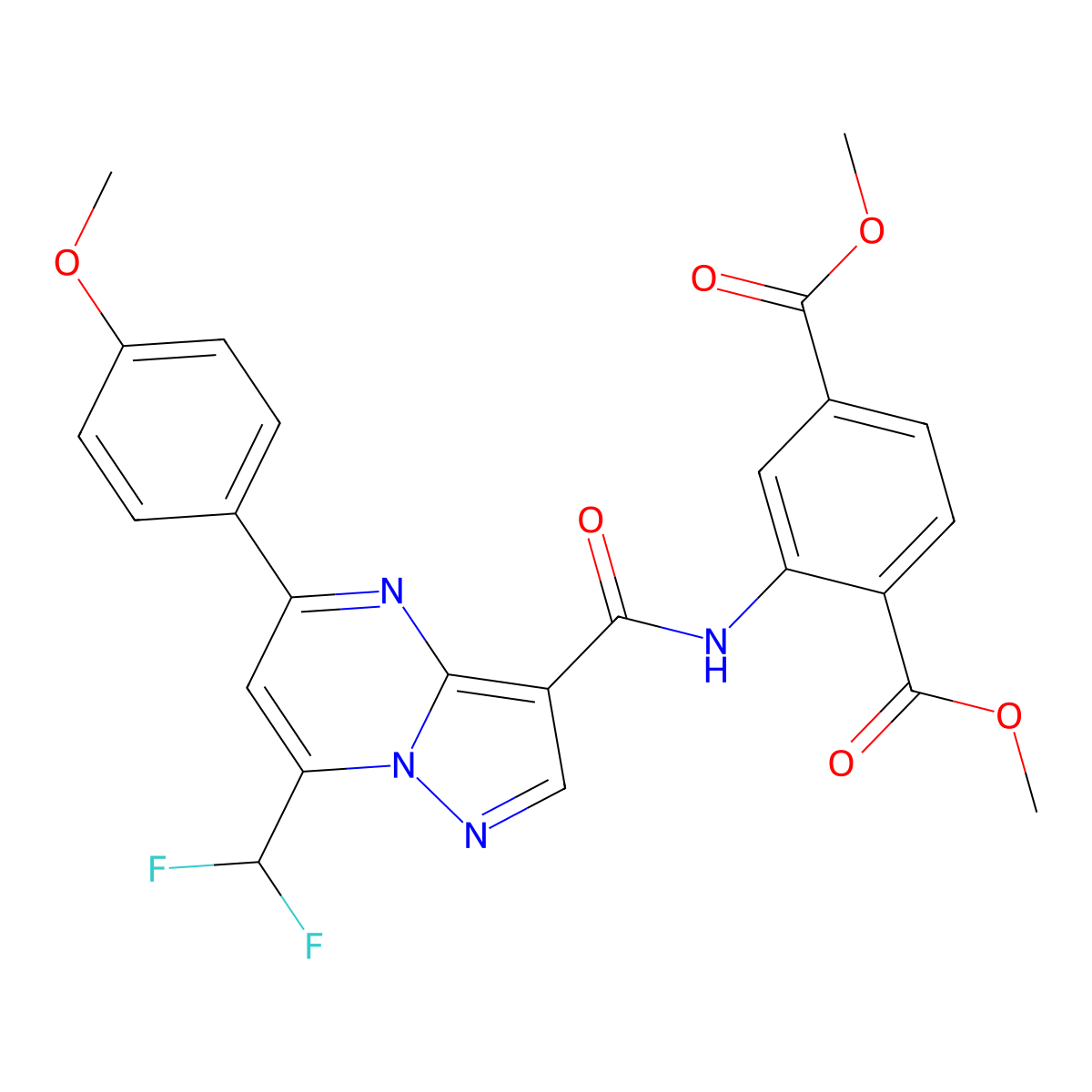Dimethyl 2-({[7-(difluoromethyl)-5-(4-methoxyphenyl)pyrazolo[1,5-a]pyrimidin-3-yl]carbonyl}amino)terephthalate molecular structure, CAS 445238-28-8