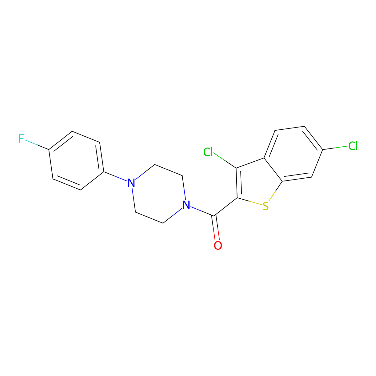 1-[(3,6-Dichloro-1-benzothien-2-yl)carbonyl]-4-(4-fluorophenyl)piperazine molecular structure, CAS 445238-32-4