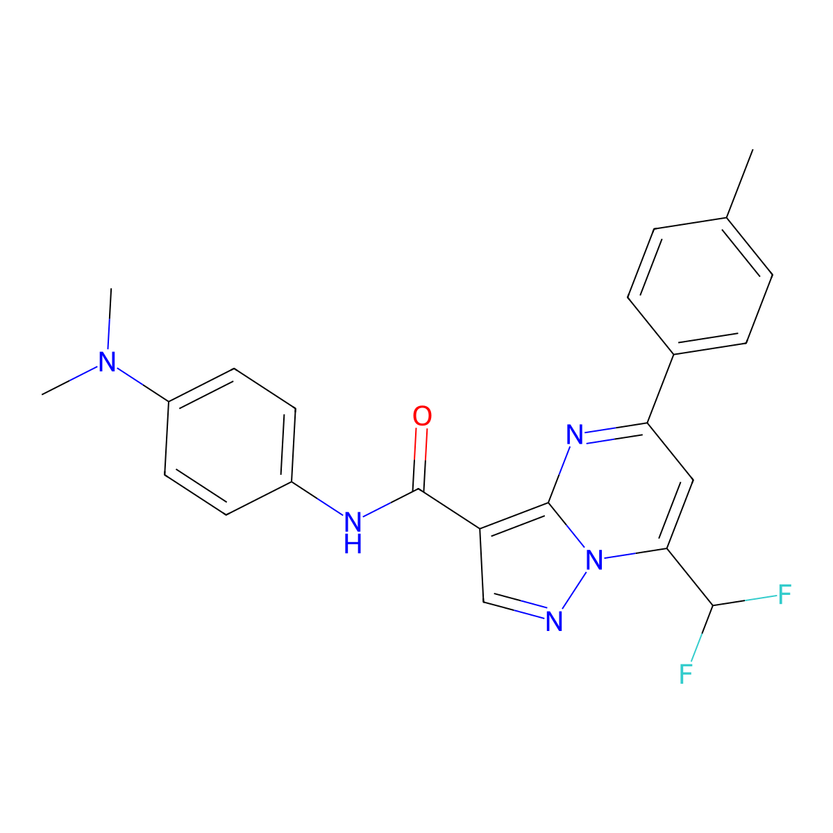 7-(difluoromethyl)-N-[4-(dimethylamino)phenyl]-5-(4-methylphenyl)pyrazolo[1,5-a]pyrimidine-3-carboxamide molecular structure, CAS 445238-35-7