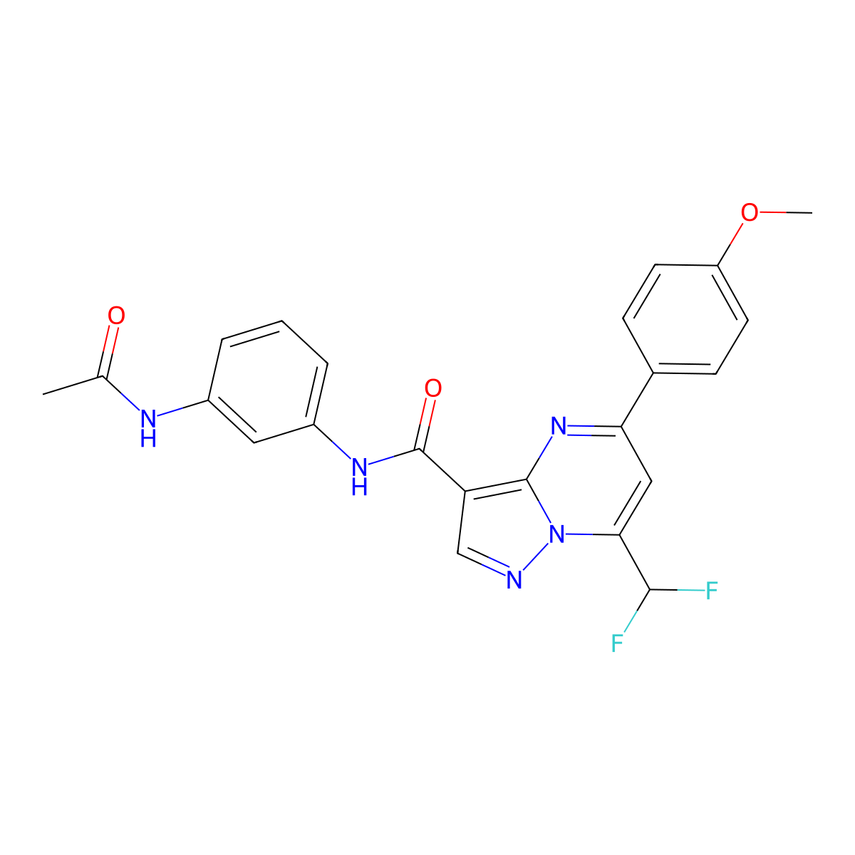 N-(3-acetamidophenyl)-7-(difluoromethyl)-5-(4-methoxyphenyl)pyrazolo[1,5-a]pyrimidine-3-carboxamide molecular structure, CAS 445238-48-2