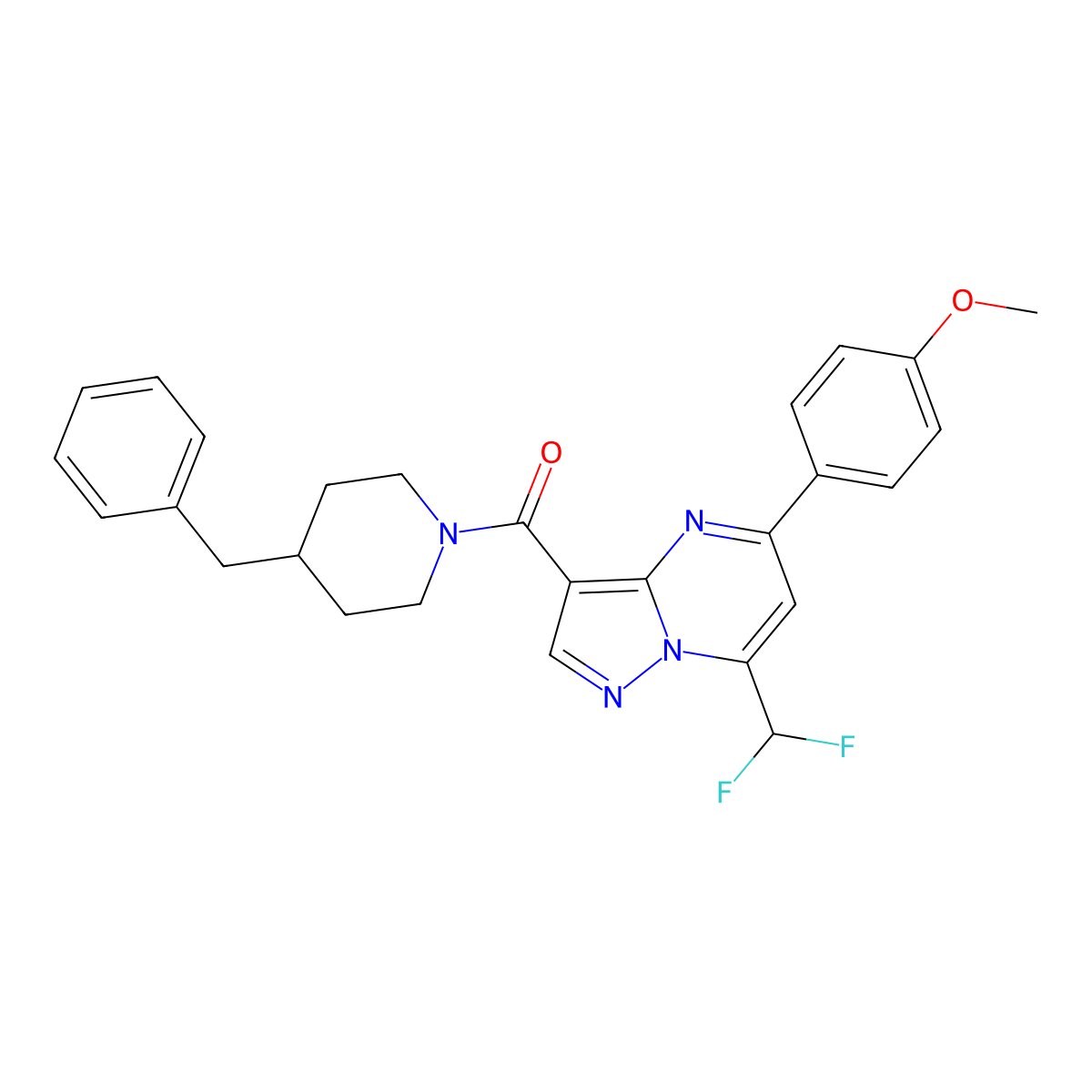 (4-Benzylpiperidin-1-yl)-[7-(difluoromethyl)-5-(4-methoxyphenyl)pyrazolo[1,5-a]pyrimidin-3-yl]methanone molecular structure, CAS 445238-52-8
