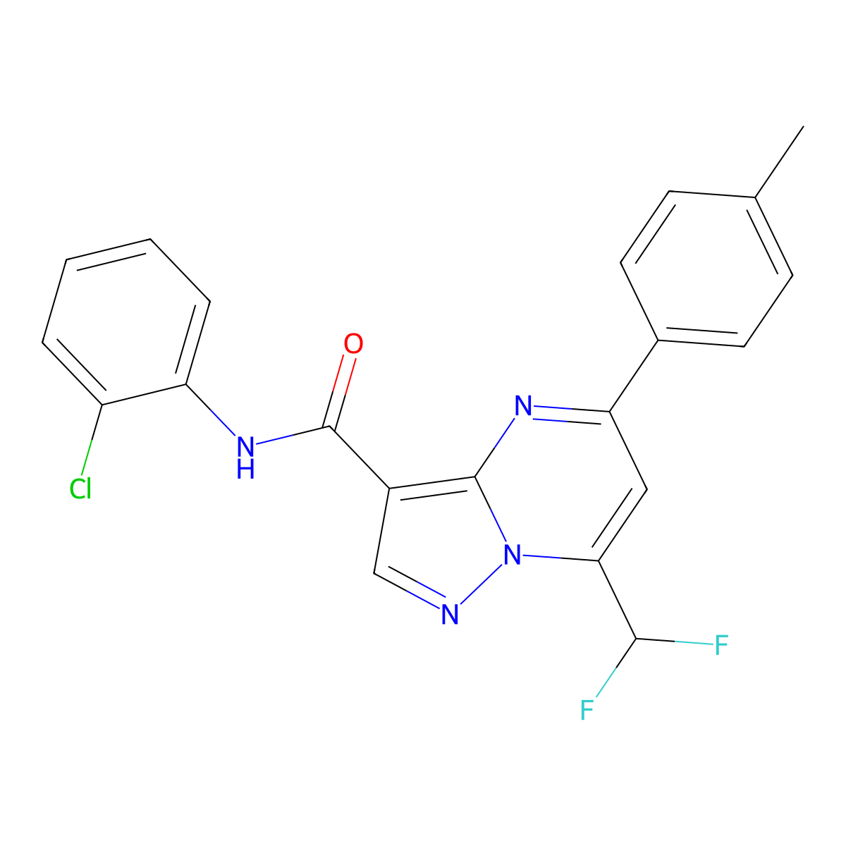 N-(2-chlorophenyl)-7-(difluoromethyl)-5-(4-methylphenyl)pyrazolo[1,5-a]pyrimidine-3-carboxamide molecular structure, CAS 445238-59-5