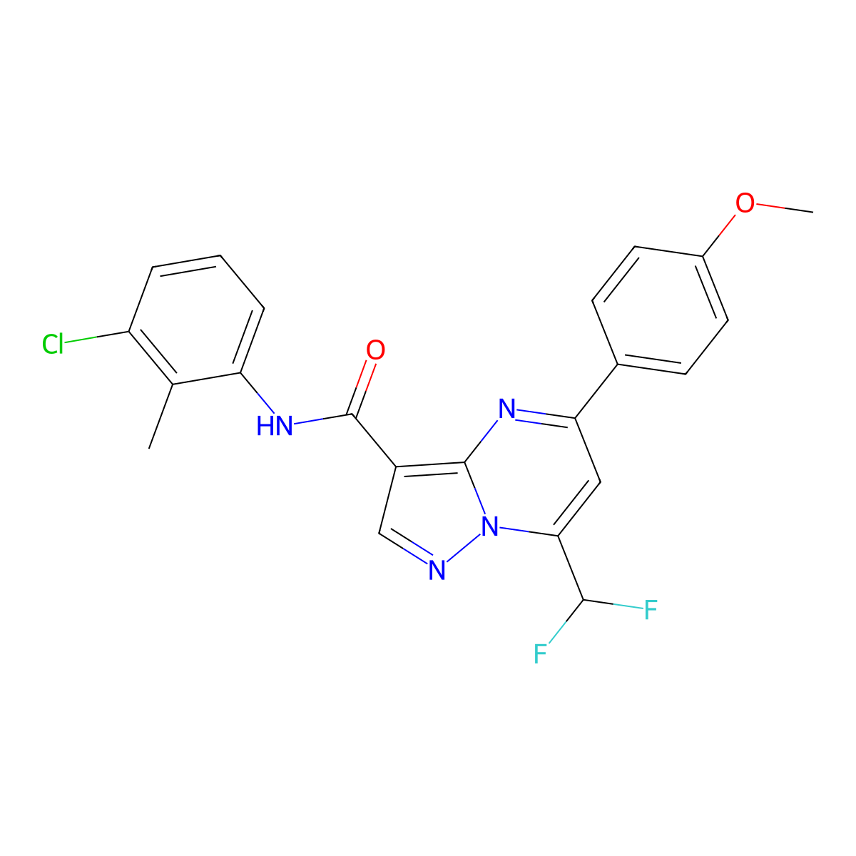 N-(3-chloro-2-methylphenyl)-7-(difluoromethyl)-5-(4-methoxyphenyl)pyrazolo[1,5-a]pyrimidine-3-carboxamide molecular structure, CAS 445238-64-2