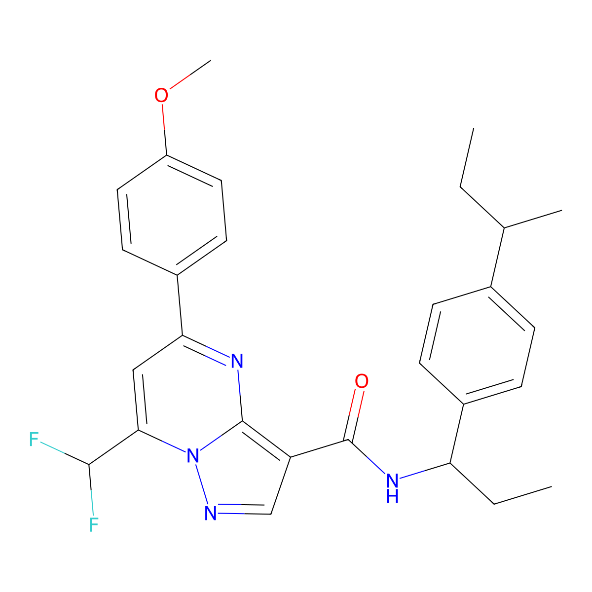 N-[1-(4-butan-2-ylphenyl)propyl]-7-(difluoromethyl)-5-(4-methoxyphenyl)pyrazolo[1,5-a]pyrimidine-3-carboxamide molecular structure, CAS 445238-72-2