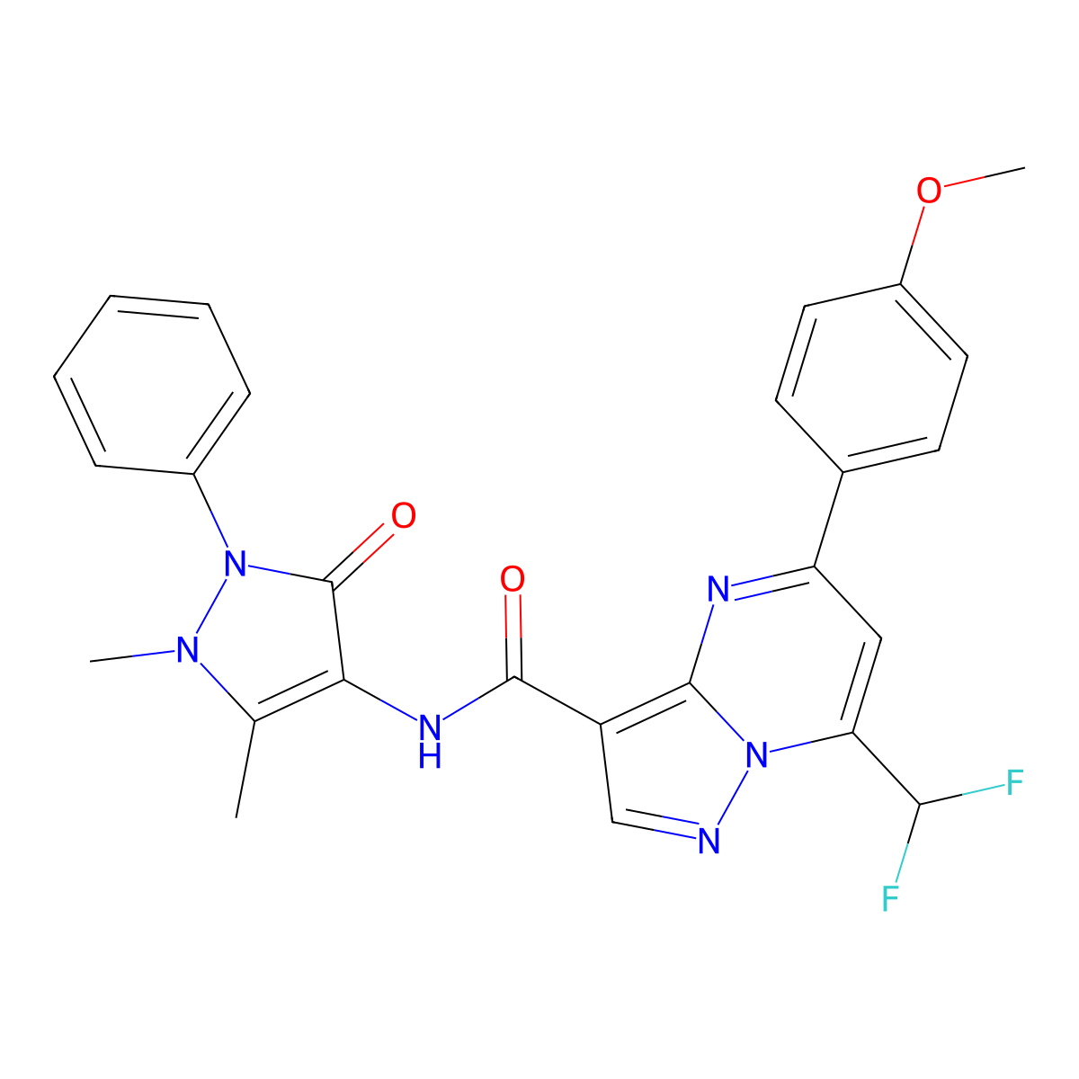 7-(difluoromethyl)-N-(1,5-dimethyl-3-oxo-2-phenyl-2,3-dihydro-1H-pyrazol-4-yl)-5-(4-methoxyphenyl)pyrazolo[1,5-a]pyrimidine-3-carboxamide molecular structure, CAS 445238-75-5