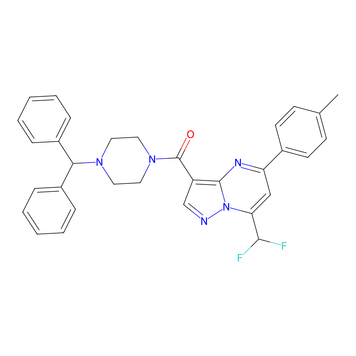 (4-Benzhydrylpiperazin-1-yl)-[7-(difluoromethyl)-5-(4-methylphenyl)pyrazolo[1,5-a]pyrimidin-3-yl]methanone molecular structure, CAS 445238-79-9