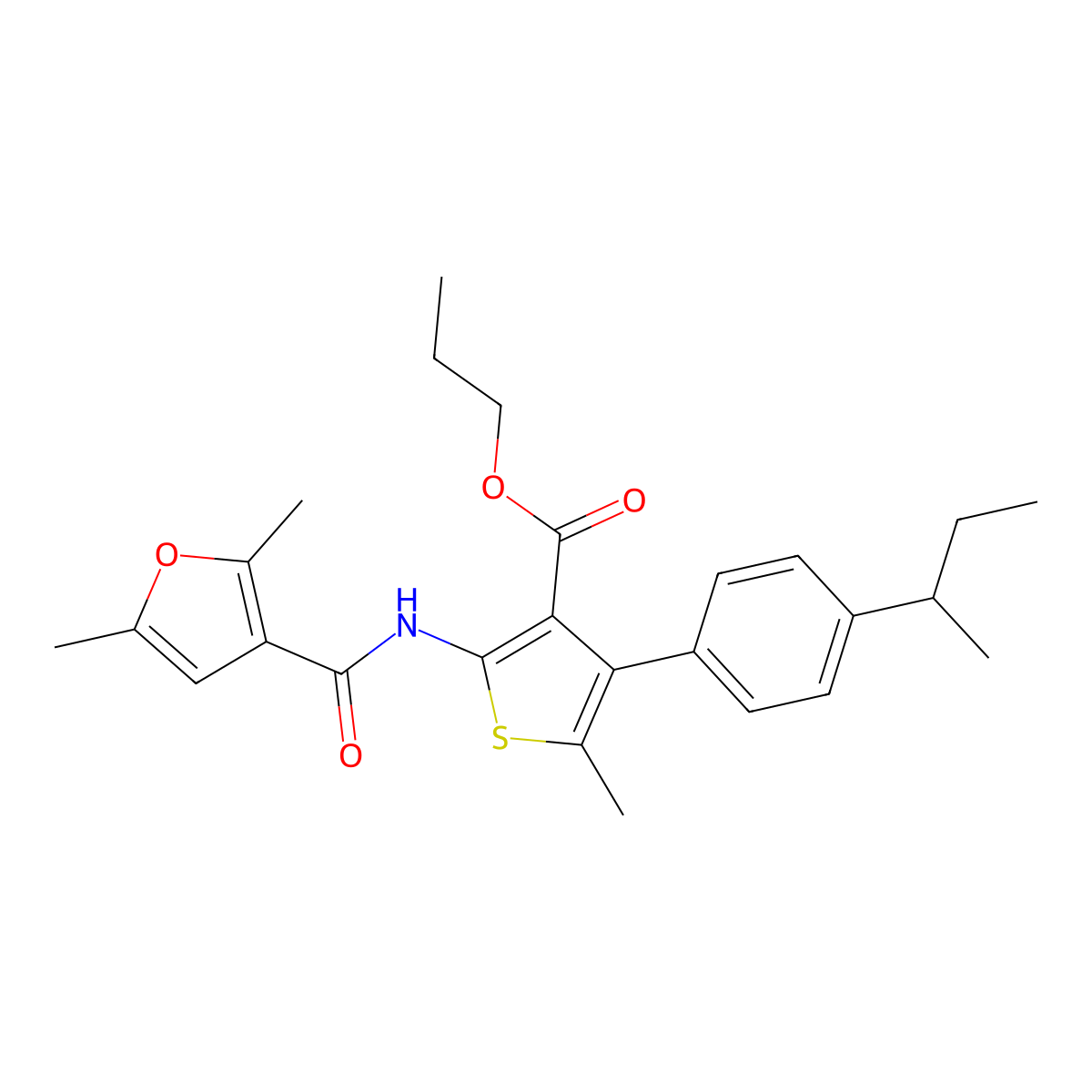 Propyl 4-(4-sec-butylphenyl)-2-[(2,5-dimethyl-3-furoyl)amino]-5-methyl-3-thiophenecarboxylate molecular structure, CAS 445238-98-2