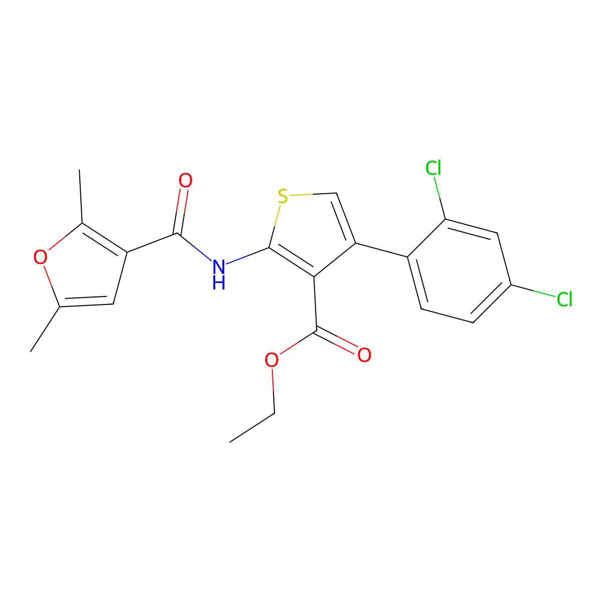 Ethyl 4-(2,4-dichlorophenyl)-2-[(2,5-dimethyl-3-furoyl)amino]-3-thiophenecarboxylate molecular structure, CAS 445239-01-0