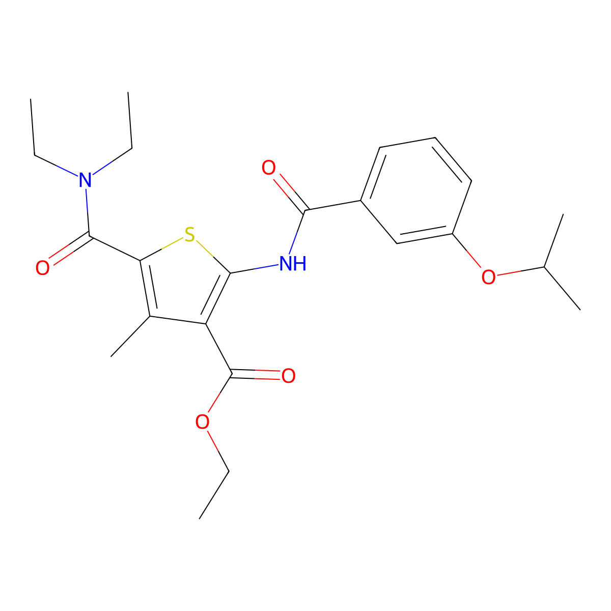 Ethyl 5-[(diethylamino)carbonyl]-2-[(3-isopropoxybenzoyl)amino]-4-methyl-3-thiophenecarboxylate molecular structure, CAS 445239-04-3