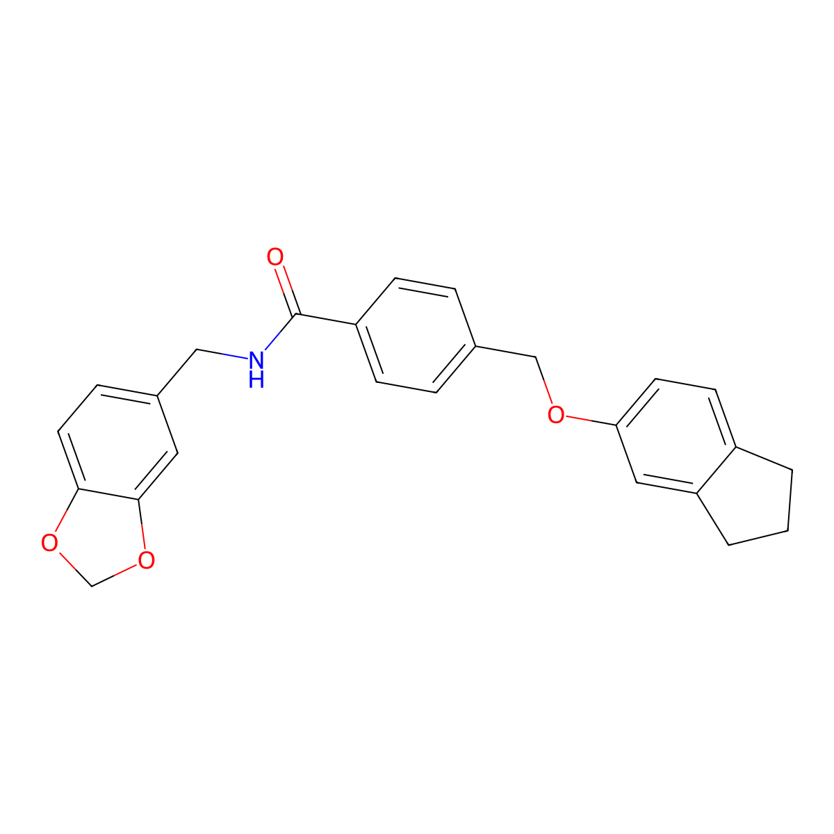 N-(1,3-benzodioxol-5-ylmethyl)-4-(2,3-dihydro-1H-inden-5-yloxymethyl)benzamide molecular structure, CAS 445239-16-7