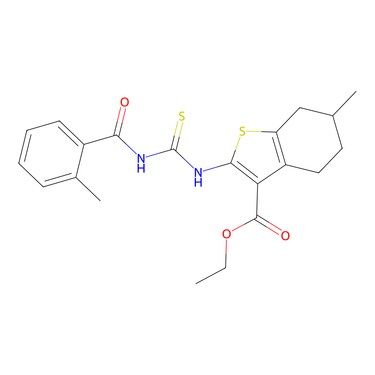 Ethyl 6-methyl-2-({[(2-methylbenzoyl)amino]carbothioyl}amino)-4,5,6,7-tetrahydro-1-benzothiophene-3-carboxylate molecular structure, CAS 445239-17-8