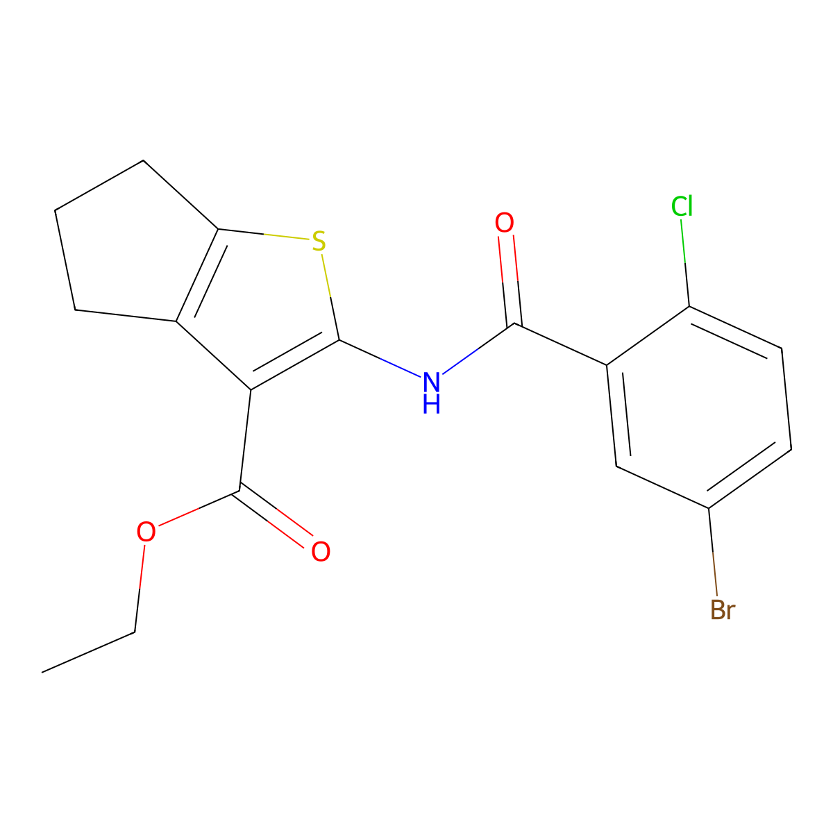 ethyl 2-[(5-bromo-2-chlorobenzoyl)amino]-5,6-dihydro-4H-cyclopenta[b]thiophene-3-carboxylate molecular structure, CAS 445239-22-5