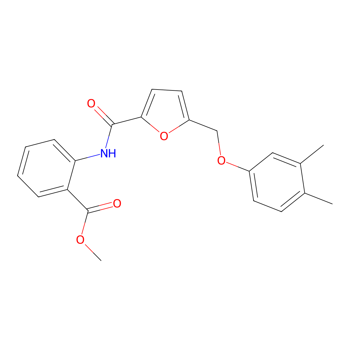 Methyl 2-(5-((3,4-dimethylphenoxy)methyl)furan-2-carboxamido)benzoate molecular structure, CAS 445239-26-9