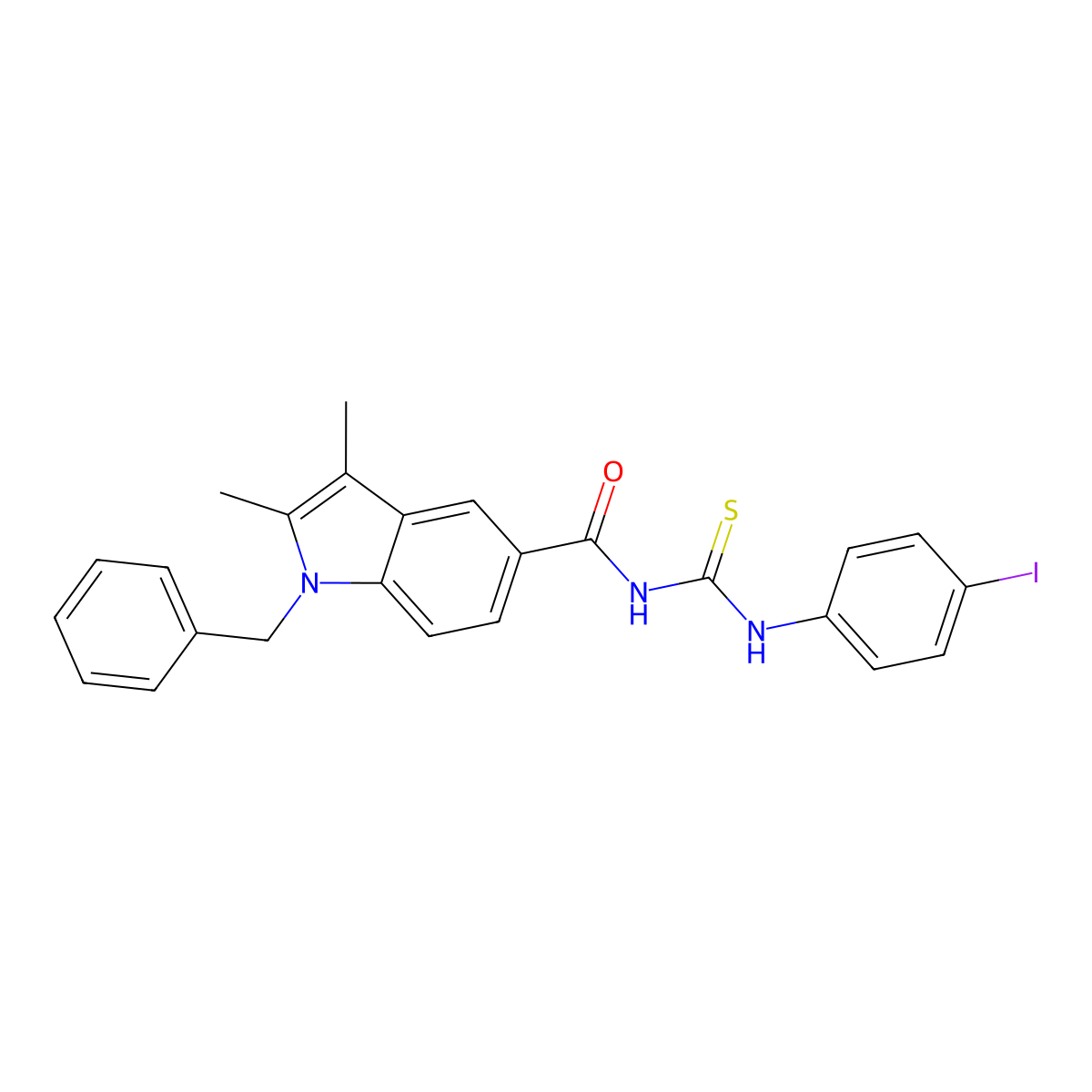 1-benzyl-N-[(4-iodophenyl)carbamothioyl]-2,3-dimethylindole-5-carboxamide molecular structure, CAS 445239-75-8