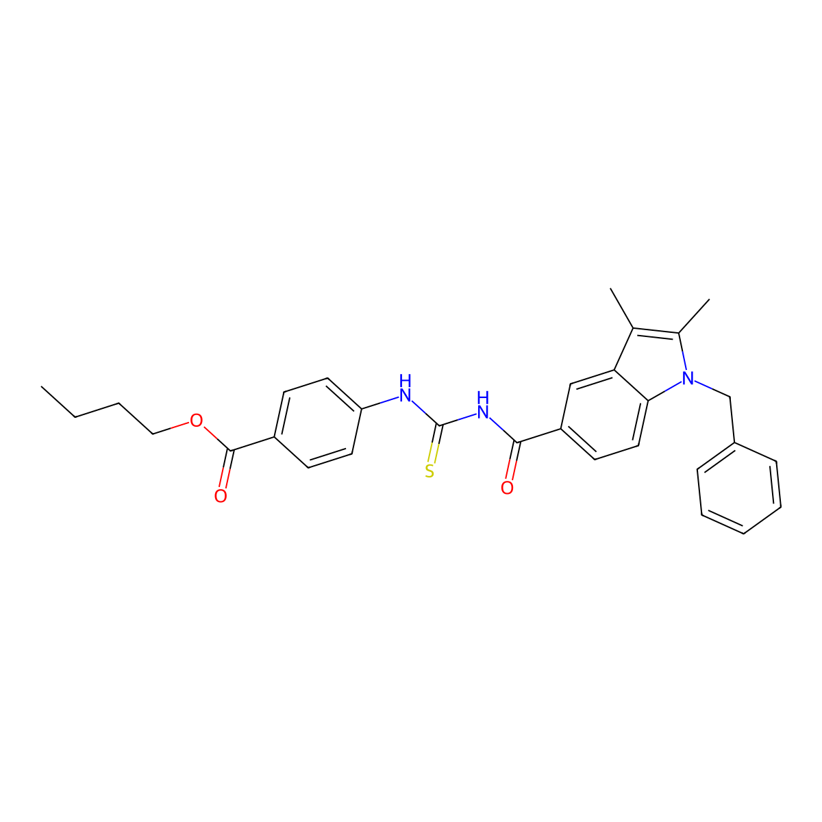 Butyl 4-[(1-benzyl-2,3-dimethylindole-5-carbonyl)carbamothioylamino]benzoate molecular structure, CAS 445239-81-6