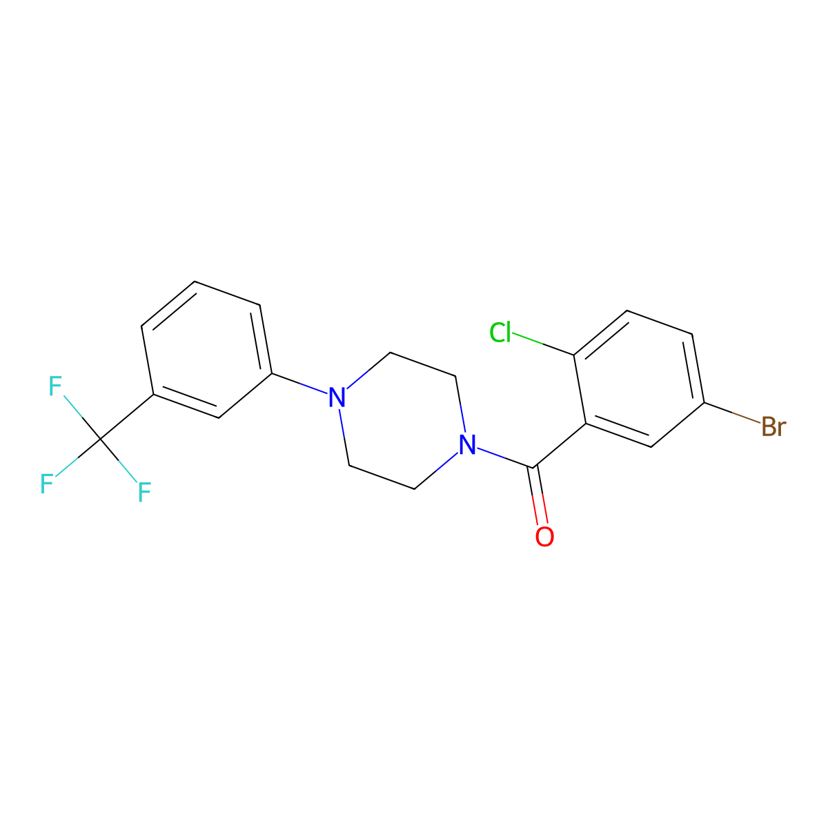 (5-Bromo-2-chlorophenyl)-[4-[3-(trifluoromethyl)phenyl]piperazin-1-yl]methanone molecular structure, CAS 445240-16-4