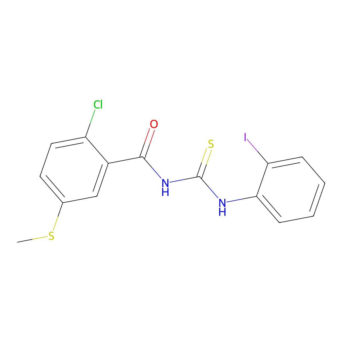 2-chloro-N-[(2-iodophenyl)carbamothioyl]-5-methylsulfanylbenzamide molecular structure, CAS 445240-43-7