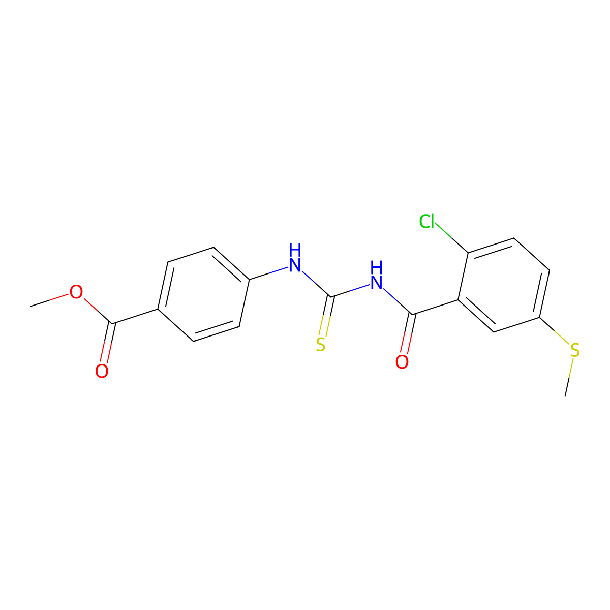 Methyl 4-[({[2-chloro-5-(methylsulfanyl)benzoyl]amino}carbothioyl)amino]benzoate molecular structure, CAS 445240-48-2