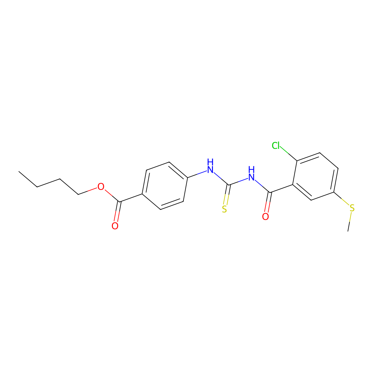 Butyl 4-[({[2-chloro-5-(methylsulfanyl)benzoyl]amino}carbothioyl)amino]benzoate molecular structure, CAS 445240-49-3