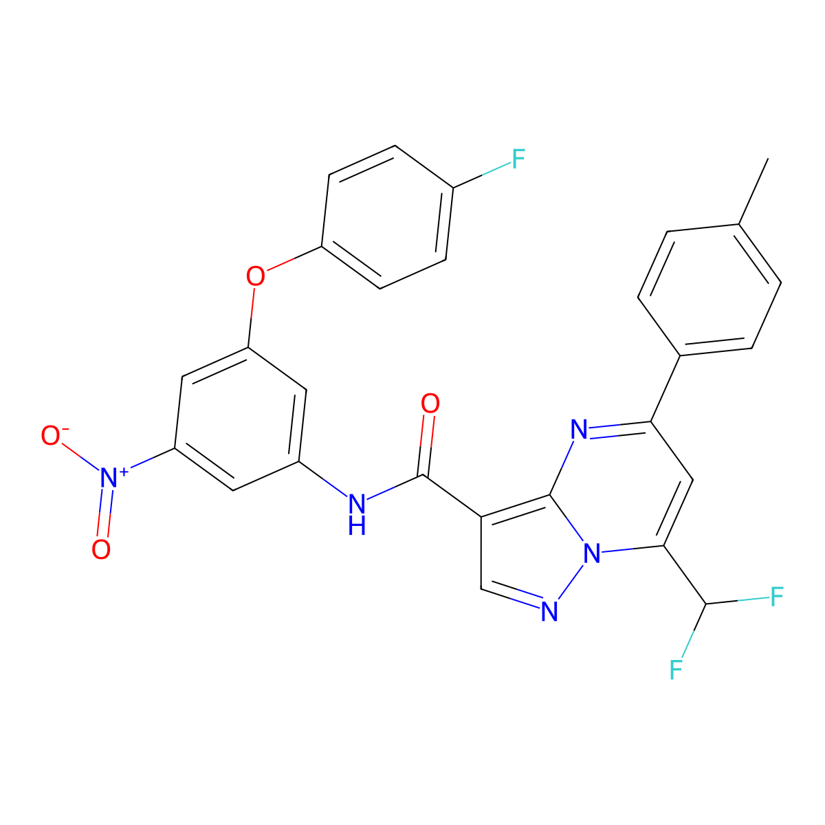7-(difluoromethyl)-N-[3-(4-fluorophenoxy)-5-nitrophenyl]-5-(4-methylphenyl)pyrazolo[1,5-a]pyrimidine-3-carboxamide molecular structure, CAS 445244-83-7