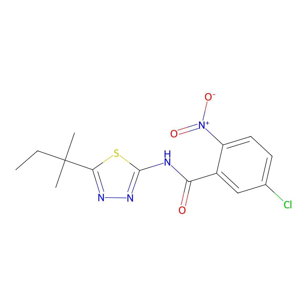5-chloro-N-[5-(2-methylbutan-2-yl)-1,3,4-thiadiazol-2-yl]-2-nitrobenzamide molecular structure, CAS 445244-95-1