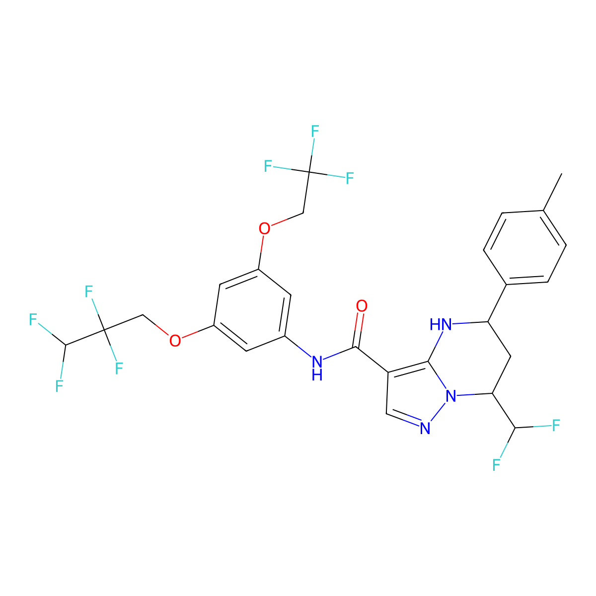 7-(difluoromethyl)-5-(4-methylphenyl)-N-[3-(2,2,3,3-tetrafluoropropoxy)-5-(2,2,2-trifluoroethoxy)phenyl]-4,5,6,7-tetrahydropyrazolo[1,5-a]pyrimidine-3-carboxamide molecular structure, CAS 445245-15-8