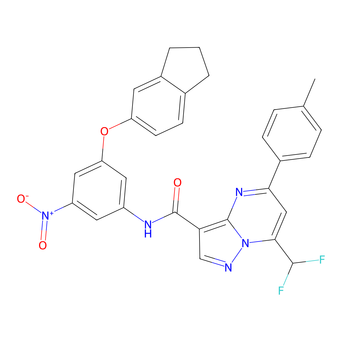 7-(difluoromethyl)-N-[3-(2,3-dihydro-1H-inden-5-yloxy)-5-nitrophenyl]-5-(4-methylphenyl)pyrazolo[1,5-a]pyrimidine-3-carboxamide molecular structure, CAS 445245-16-9