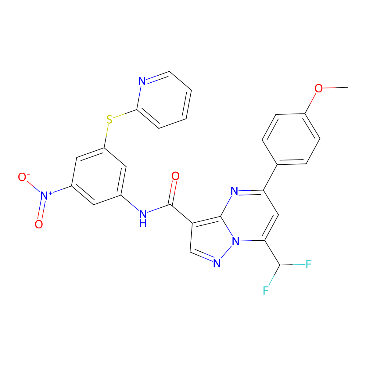 7-(difluoromethyl)-5-(4-methoxyphenyl)-N-(3-nitro-5-pyridin-2-ylsulfanylphenyl)pyrazolo[1,5-a]pyrimidine-3-carboxamide molecular structure, CAS 445245-18-1