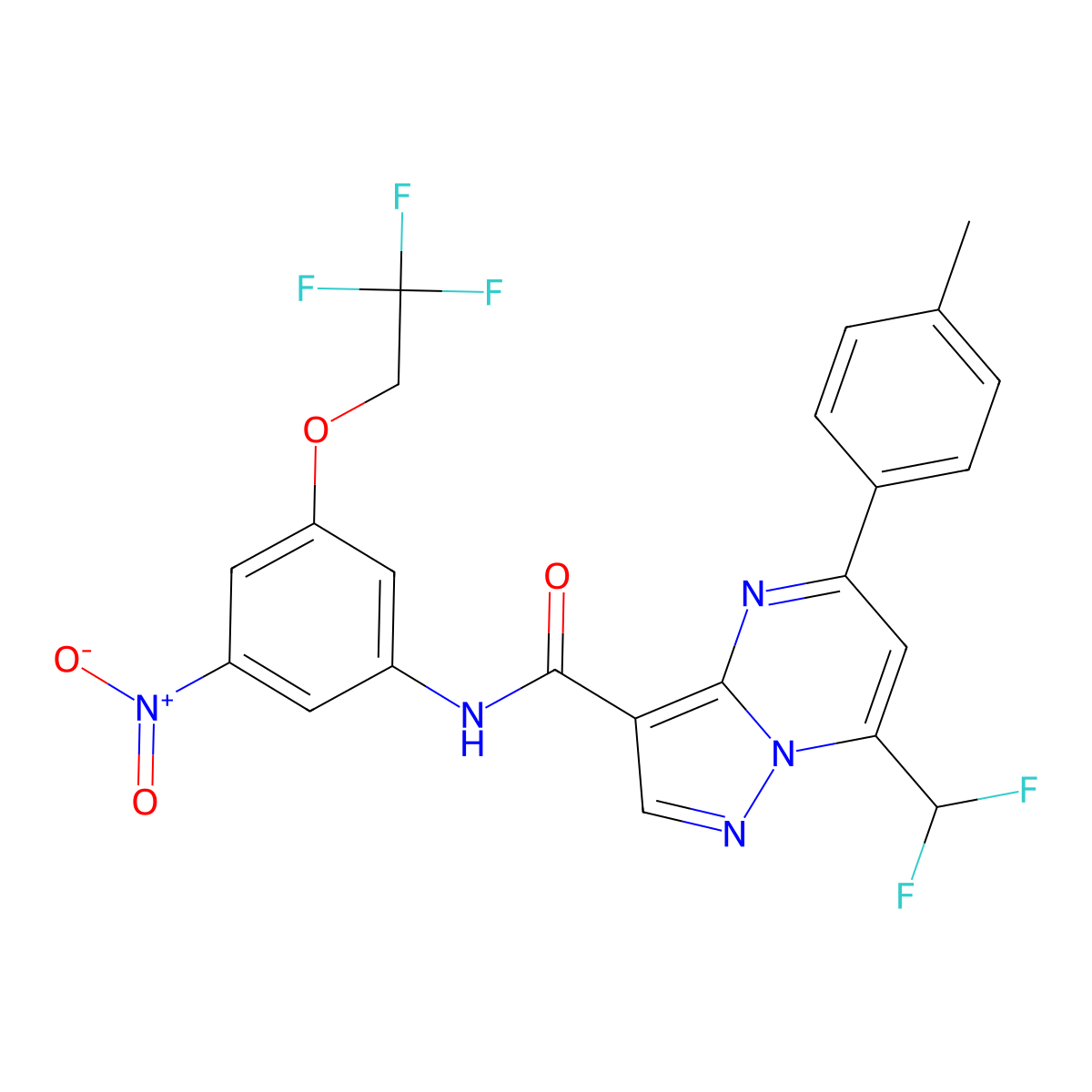 7-(difluoromethyl)-5-(4-methylphenyl)-N-[3-nitro-5-(2,2,2-trifluoroethoxy)phenyl]pyrazolo[1,5-a]pyrimidine-3-carboxamide molecular structure, CAS 445245-20-5